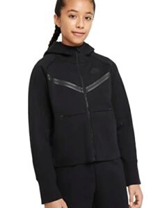 nike girl's nsw tech fleece windrunner full zip hoodie (little kids/big kids) black/black md (10-12 big kid)