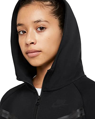 Nike Girl's NSW Tech Fleece Windrunner Full Zip Hoodie (Little Kids/Big Kids) Black/Black MD (10-12 Big Kid)