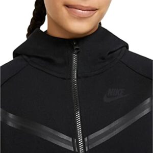 Nike Girl's NSW Tech Fleece Windrunner Full Zip Hoodie (Little Kids/Big Kids) Black/Black MD (10-12 Big Kid)