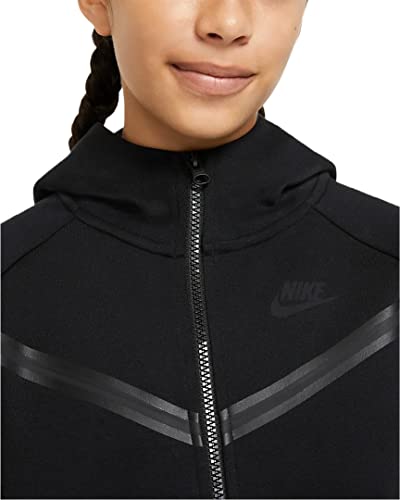 Nike Girl's NSW Tech Fleece Windrunner Full Zip Hoodie (Little Kids/Big Kids) Black/Black MD (10-12 Big Kid)