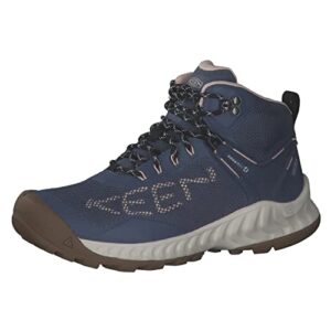 keen women's nxis evo mid height waterproof fast packing hiking boots, vintage indigo/harbor gray, 8.5