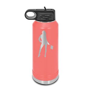 sexy racer girl holding flag laser engraved water bottle customizable polar camel stainless steel with straw - jdm kdm import turbo drift coral 32 oz