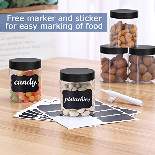 OUSHINAN 36PCS 8OZ Plastic Jars with Screw On Lids, Pen and Labels Refillable Empty Round Slime Cosmetics Containers for Storing Dry Food, Makeup, Slime, Honey Jam, Cream, Butter, Lotion (Black)