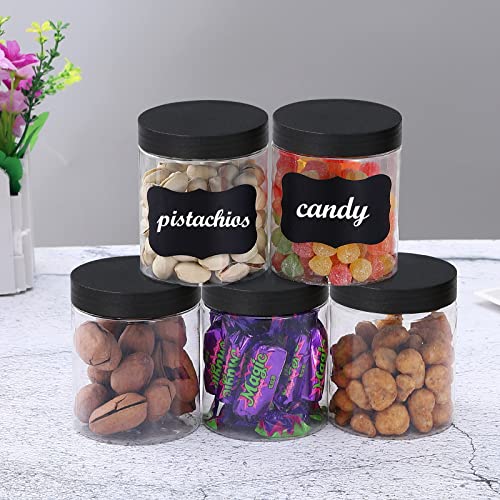 OUSHINAN 36PCS 8OZ Plastic Jars with Screw On Lids, Pen and Labels Refillable Empty Round Slime Cosmetics Containers for Storing Dry Food, Makeup, Slime, Honey Jam, Cream, Butter, Lotion (Black)