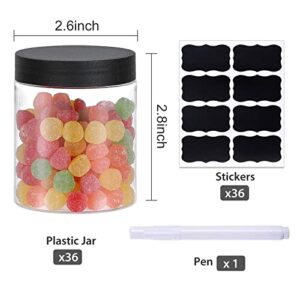 OUSHINAN 36PCS 8OZ Plastic Jars with Screw On Lids, Pen and Labels Refillable Empty Round Slime Cosmetics Containers for Storing Dry Food, Makeup, Slime, Honey Jam, Cream, Butter, Lotion (Black)