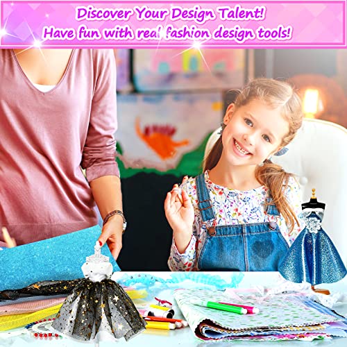 400PC+ Fashion Designer Kits for Girls, Creativity DIY Arts & Crafts Toys Fashion Design Sketchbook with Mannequins, All in One Box Doll Clothes Sewing kit for Kids Ages 8-12+ Birthday Girls Gift