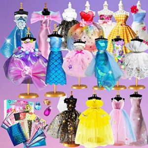 400pc+ fashion designer kits for girls, creativity diy arts & crafts toys fashion design sketchbook with mannequins, all in one box doll clothes sewing kit for kids ages 8-12+ birthday girls gift