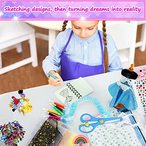 400PC+ Fashion Designer Kits for Girls, Creativity DIY Arts & Crafts Toys Fashion Design Sketchbook with Mannequins, All in One Box Doll Clothes Sewing kit for Kids Ages 8-12+ Birthday Girls Gift