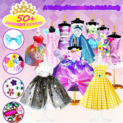 400PC+ Fashion Designer Kits for Girls, Creativity DIY Arts & Crafts Toys Fashion Design Sketchbook with Mannequins, All in One Box Doll Clothes Sewing kit for Kids Ages 8-12+ Birthday Girls Gift