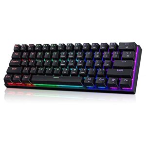 portable 60% mechanical gaming keyboard, wired keyboard with blue switches,led customization backlit,61 keys ultra-compact mini office keyboard for pc/mac/xbox,easy to carry on trip