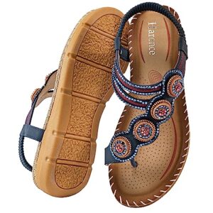 harence womens sandals comfortable flats shoes summer casual elastic ankle strap bohemian beaded flat sandals for women