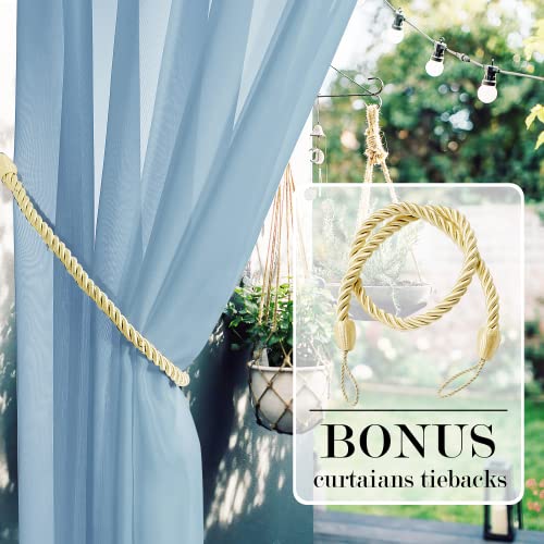 RYB HOME Sheer Curtains Waterproof - Detachable Tab Top Semi Transparent Patio Curtain with 1 Free Rope, Privacy Thermal Drapes, Easy Hanging for Outdoor Living Space, 54" Wide, 96" Long, Navy Blue
