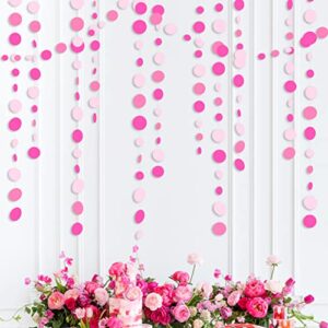 hot pink party decorations circle dots garland rose pink white hanging paper polka dots streamer for birthday bachelorette engagement wedding baby bridal shower anniversary minnie theme party supplies