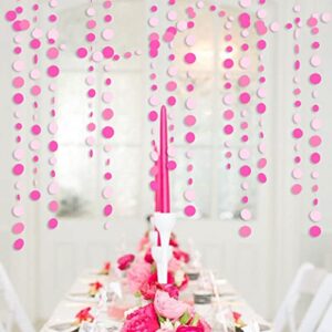 Hot Pink Party Decorations Circle Dots Garland Rose Pink White Hanging Paper Polka Dots Streamer for Birthday Bachelorette Engagement Wedding Baby Bridal Shower Anniversary Minnie Theme Party Supplies