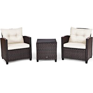 ARLIME 3 Piece Outdoor Patio Furniture Set, All-Weather PE Rattan Wicker Sofa Set w/Removable & Washable Cushion, Modern Conversation Sofa for Garden, Balcony, Swimming Pool, Patio (White)