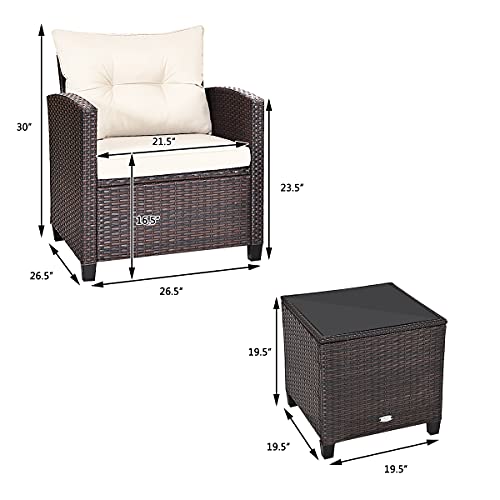 ARLIME 3 Piece Outdoor Patio Furniture Set, All-Weather PE Rattan Wicker Sofa Set w/Removable & Washable Cushion, Modern Conversation Sofa for Garden, Balcony, Swimming Pool, Patio (White)