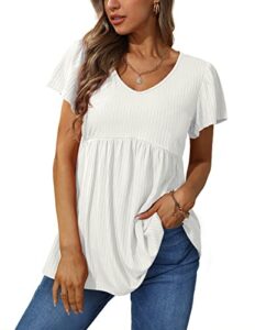 glanzition oversized t shirts for women tunic tops to wear with leggings short sleeve white l