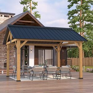 erommy 11'x13' hardtop gazebo, outdoor solid wood canopy pavilion with spruce wooden frame for patio backyard deck garden