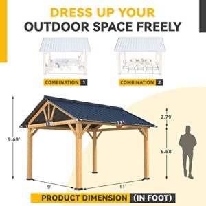 EROMMY 11'x13' Hardtop Gazebo, Outdoor Solid Wood Canopy Pavilion with Spruce Wooden Frame for Patio Backyard Deck Garden