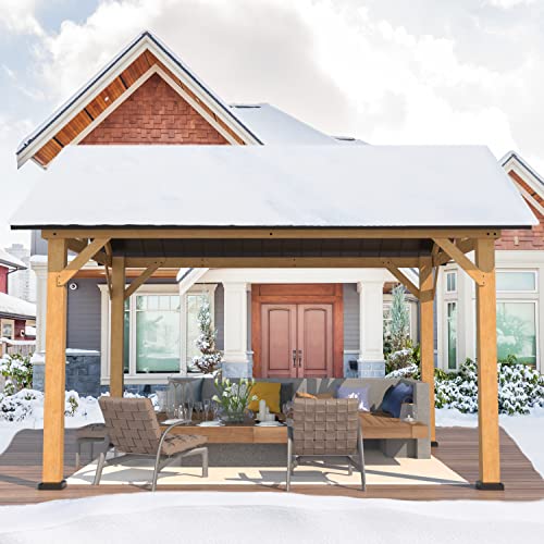 EROMMY 11'x13' Hardtop Gazebo, Outdoor Solid Wood Canopy Pavilion with Spruce Wooden Frame for Patio Backyard Deck Garden