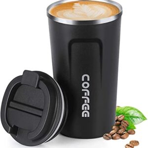 Insulated Coffee Mug with Lid, 18oz Vacuum Stainless Steel Tea Tumbler Cup, Durable Double Wall Leak-Proof Reusable Coffee Cup Thermos Mug for Travel Office School Party Camping (Black)