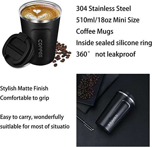 Insulated Coffee Mug with Lid, 18oz Vacuum Stainless Steel Tea Tumbler Cup, Durable Double Wall Leak-Proof Reusable Coffee Cup Thermos Mug for Travel Office School Party Camping (Black)