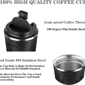 Insulated Coffee Mug with Lid, 18oz Vacuum Stainless Steel Tea Tumbler Cup, Durable Double Wall Leak-Proof Reusable Coffee Cup Thermos Mug for Travel Office School Party Camping (Black)