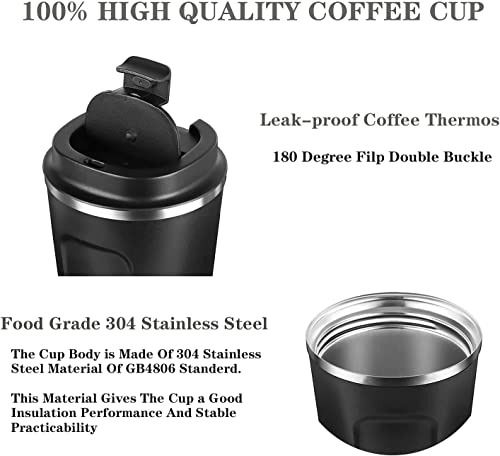 Insulated Coffee Mug with Lid, 18oz Vacuum Stainless Steel Tea Tumbler Cup, Durable Double Wall Leak-Proof Reusable Coffee Cup Thermos Mug for Travel Office School Party Camping (Black)