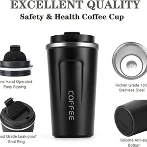 Insulated Coffee Mug with Lid, 18oz Vacuum Stainless Steel Tea Tumbler Cup, Durable Double Wall Leak-Proof Reusable Coffee Cup Thermos Mug for Travel Office School Party Camping (Black)