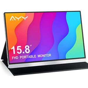 ayy portable monitor 15.8 inch fhd 1080p portable external second monitor hdmi travel screen for laptop desktop, macbook, phones, tablet, ps5/4, xbox, switch, built-in speaker with protective case