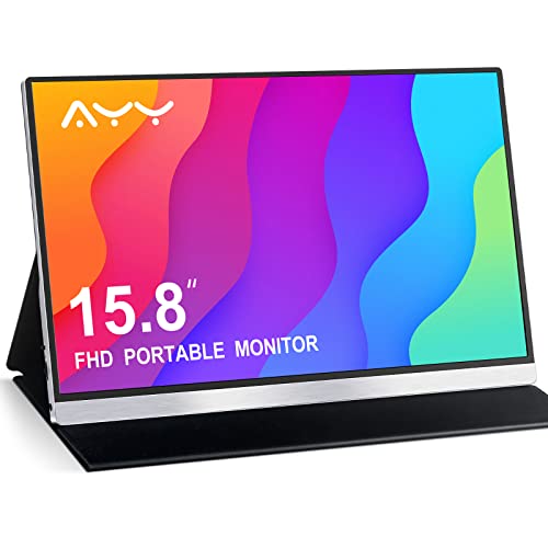 AYY Portable Monitor 15.8 Inch FHD 1080P Portable External Second Monitor HDMI Travel Screen for Laptop Desktop, MacBook, Phones, Tablet, PS5/4, Xbox, Switch, Built-in Speaker with Protective Case