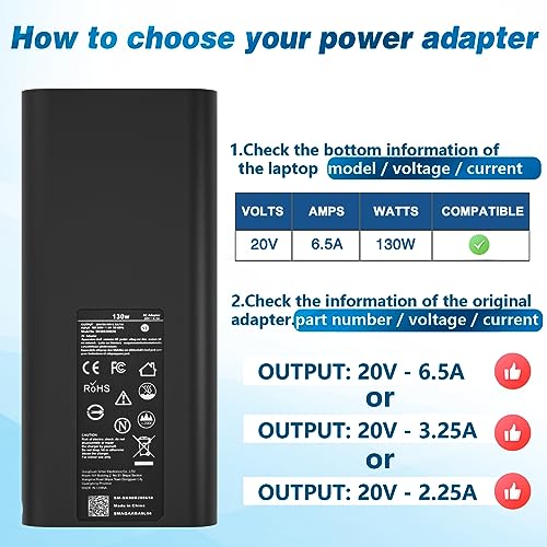 130W USB C Charger for Dell 130W Laptop Charger USB C - Dell XPS 15 Charger, Dell USB-C 130 W AC Adapter, XPS 17 9575 9700 Precision 5560 5550 5750 Latitude 7310 7210 9410 9510 with 1meter Power Cord