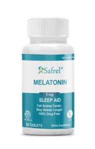 safrel melatonin 5mg tablets, vegan natural sleep aid, helps you to fall asleep faster and stay asleep longer, helps with occasional sleeplessness and supports restful sleep, 90 count