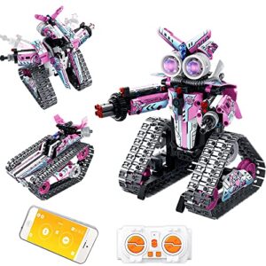 raywer rc robot stem projects (408 pcs) for kids ages 6-12, remote app controlled robot, coding gear robot/tank/rc car building toys birthday gifts for teens boys girls