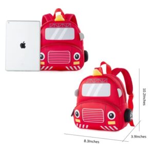 KK CRAFTS Preschool Backpack Toddler Neoprene Animal Waterproof Schoolbag Lunch backpack for Kids Boys Girls (Fire Engine)