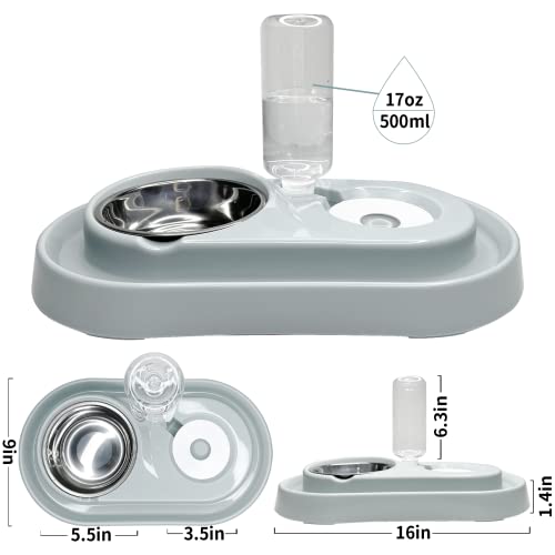 Fhiny Dog Cat Double Bowls, Bunny Automatic Water Bottle Set Dispenser Detachable Stainless Steel Bowls for Small Animals Cats Kitten Puppy Squirrel