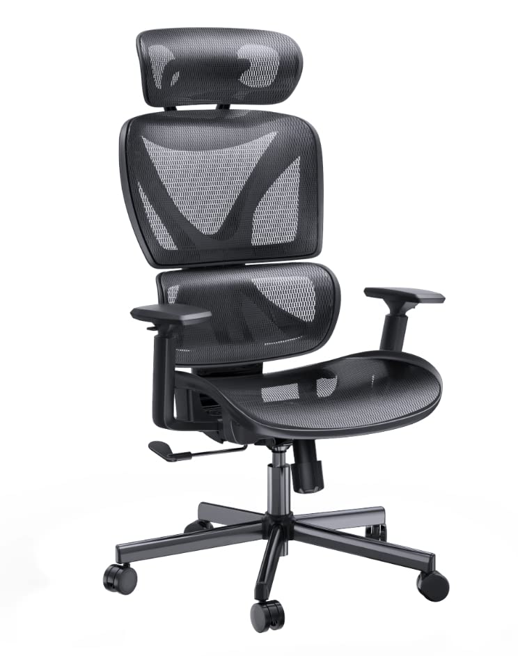 NOBLEWELL Ergonomic High Back Mesh Chair for Office Computer with Lumbar Support, 3D Armrest, Double Backrest and Adjustable Headrest