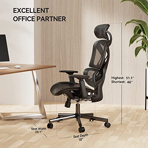 NOBLEWELL Ergonomic High Back Mesh Chair for Office Computer with Lumbar Support, 3D Armrest, Double Backrest and Adjustable Headrest