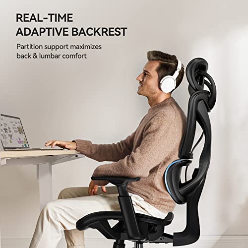 NOBLEWELL Ergonomic High Back Mesh Chair for Office Computer with Lumbar Support, 3D Armrest, Double Backrest and Adjustable Headrest