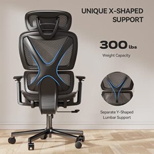 NOBLEWELL Ergonomic High Back Mesh Chair for Office Computer with Lumbar Support, 3D Armrest, Double Backrest and Adjustable Headrest