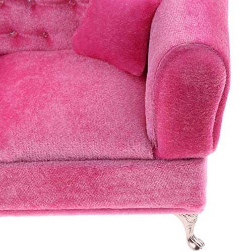 YUPVM 1/6 Miniature Dollhouse Sofa with Pillows Pink Suede Sofa for Dollhouse Decorate Furniture Accessories (500179341)