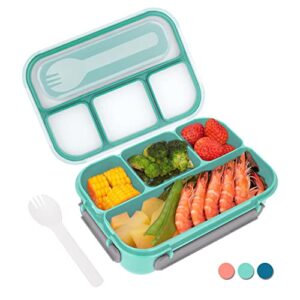 bento box, lunch box containers for toddler/kids/adults, 1300ml-4 compartments&fork, leak-proof, microwave/dishwasher/freezer safe, bpa-free(green)