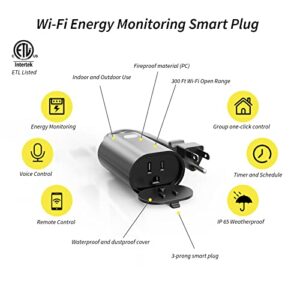 Minoston Smart Plug, Energy Monitoring Smart Plug Power Monitor WiFi, Work with Alexa, Outdoor IP65 Waterproof Plugs Outlet Work with Smart Life, 15A, 2.4Ghz WiFi Only (MP22WP)