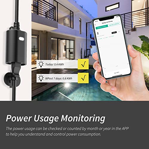 Minoston Smart Plug, Energy Monitoring Smart Plug Power Monitor WiFi, Work with Alexa, Outdoor IP65 Waterproof Plugs Outlet Work with Smart Life, 15A, 2.4Ghz WiFi Only (MP22WP)