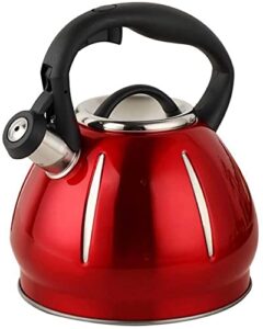 whistling tea kettle tea pots 304 stainless steel whistling kettle teapot for all types stoves 3 quart durable chihen2111227(color:red;size:3l)