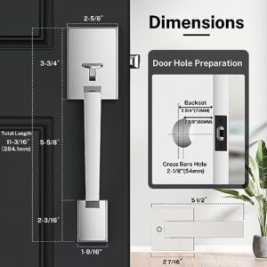 Brightify Front Door Handle, Modern Exterior Door Handle with Passage Door Lever, Front Entry Door Handle No Lock, Reversible for Left & Right Handed Door, Lower Half Grip - Satin Nickel Finish