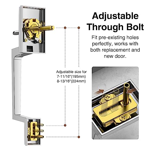 Brightify Front Door Handle, Modern Exterior Door Handle with Passage Door Lever, Front Entry Door Handle No Lock, Reversible for Left & Right Handed Door, Lower Half Grip - Satin Nickel Finish