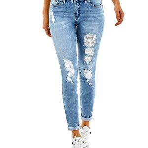 RHODANTHE Women's Ripped Boyfriend Jeans Stretch Skinny Trendy Jean Women Straight Distressed Jeans