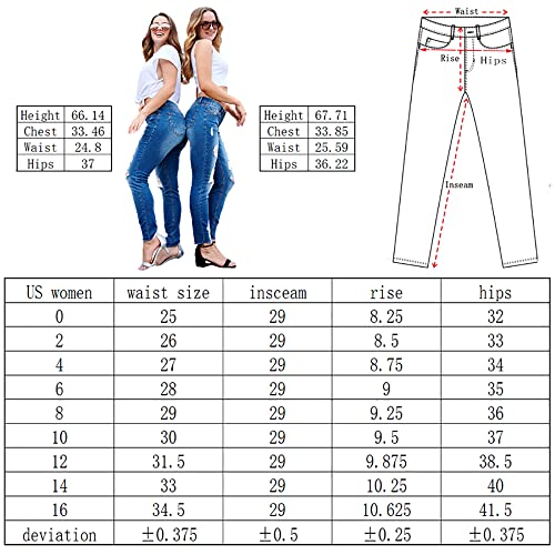 RHODANTHE Women's Ripped Boyfriend Jeans Stretch Skinny Trendy Jean Women Straight Distressed Jeans