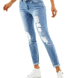 RHODANTHE Women's Ripped Boyfriend Jeans Stretch Skinny Trendy Jean Women Straight Distressed Jeans